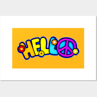 Colorful Hello Peace Sign Typography Posters and Art